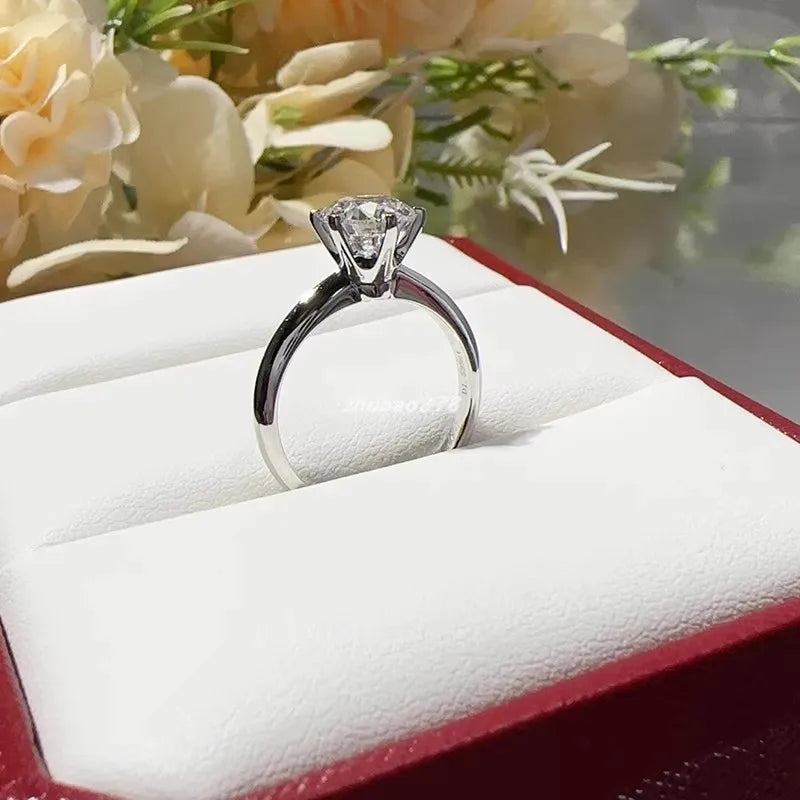 6 Prongs Moissanite Diamond Ring | 925 Silver | D-Color Sparkle