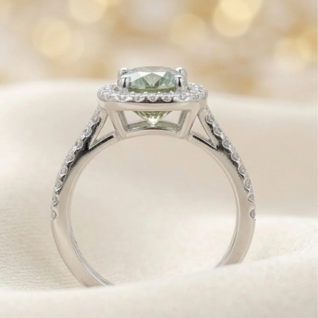 Green Moissanite Diamond Ring for Women – D-Color | Pure Silver 925 | Code: MDG-01