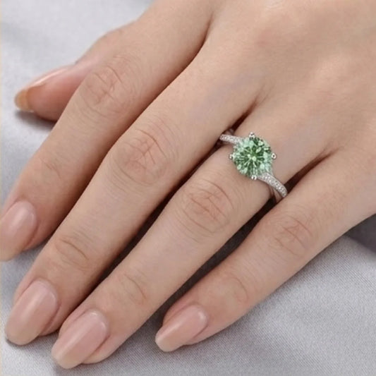 Green Moissanite Diamond Ring for Women – D-Color | Pure Silver 925 | Code: MDG-02