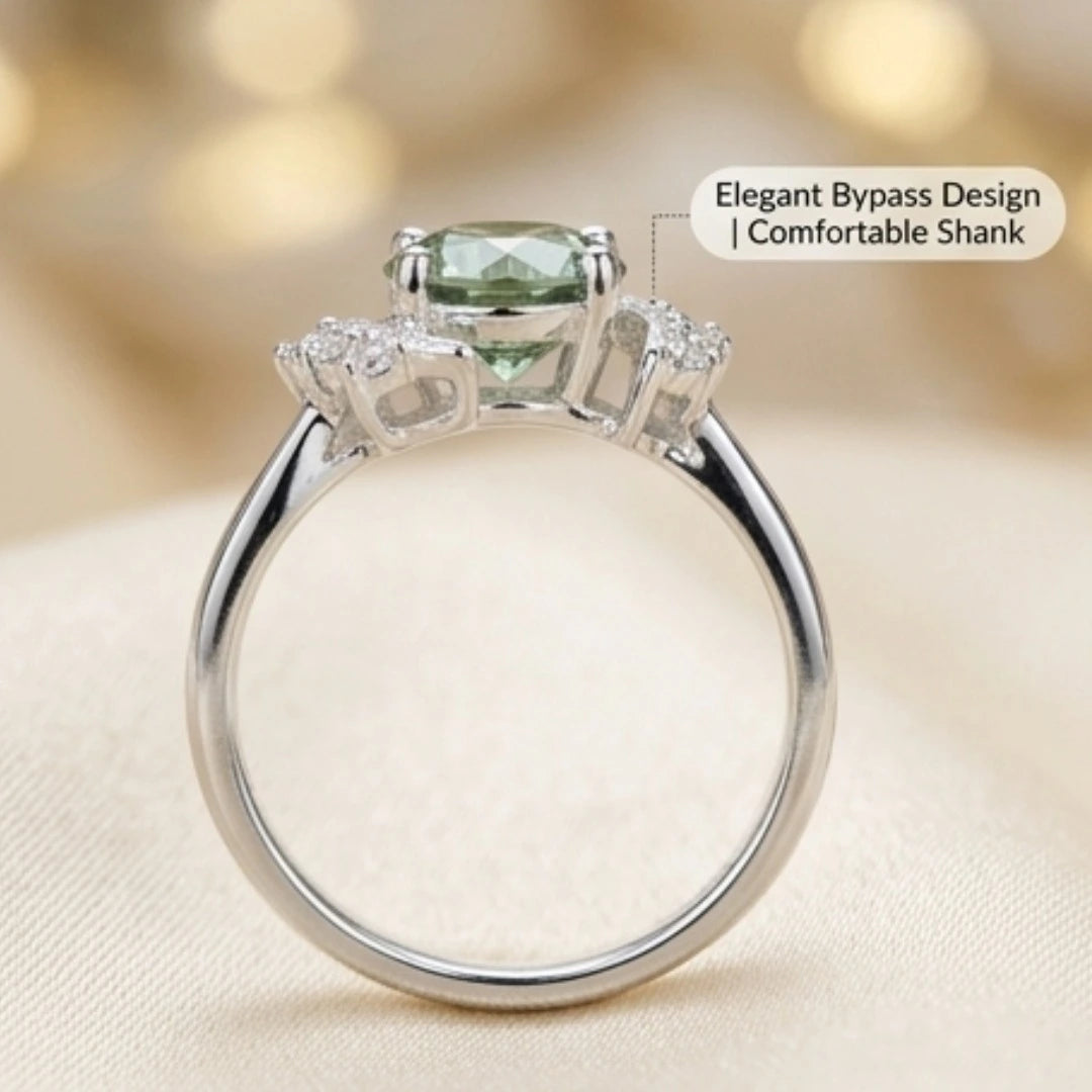 Green Moissanite Diamond Ring for Women – D-Color | Pure Silver 925 | Code: MDG-04