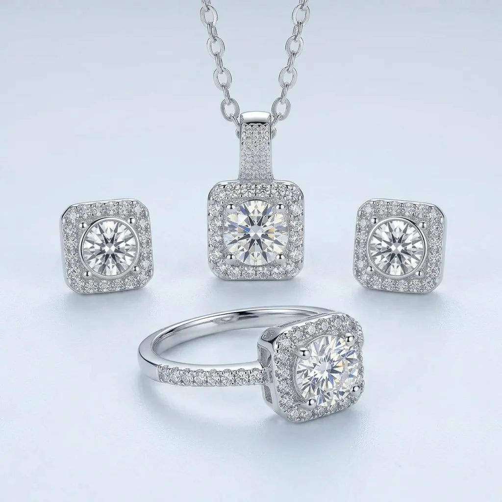 Moissanite Jewelry Set | Ring + Pendant + Earring | CODE: MS-11