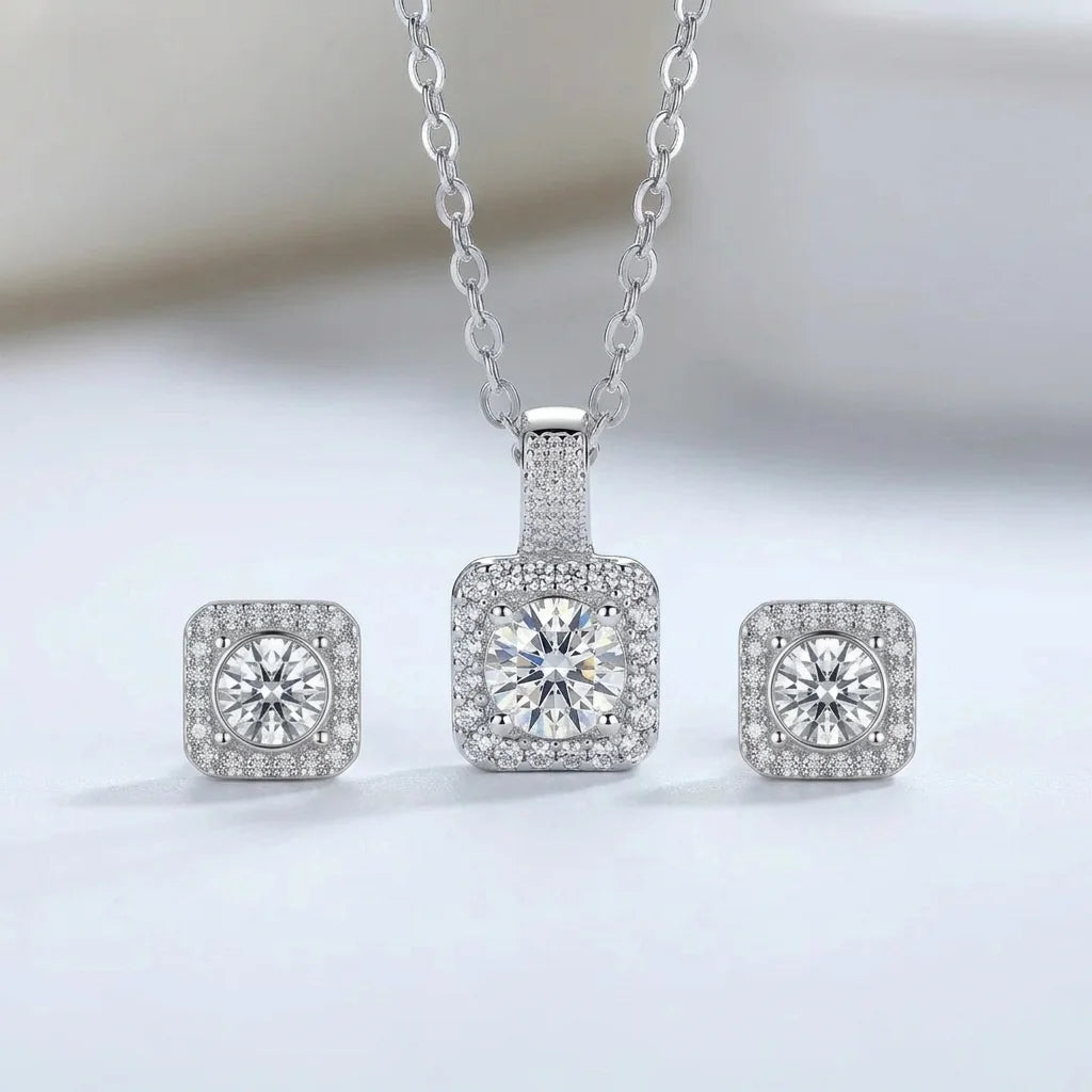Moissanite Jewelry Set | Pendant + Earring | CODE: MS-14
