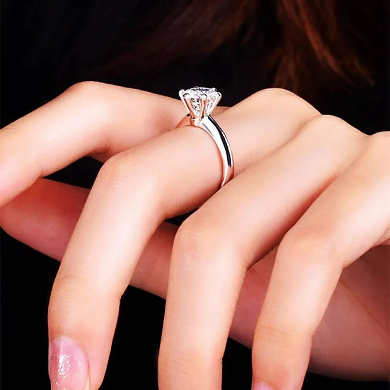 6 Prongs Moissanite Diamond Ring  | 925 Silver | D-Color Sparkle