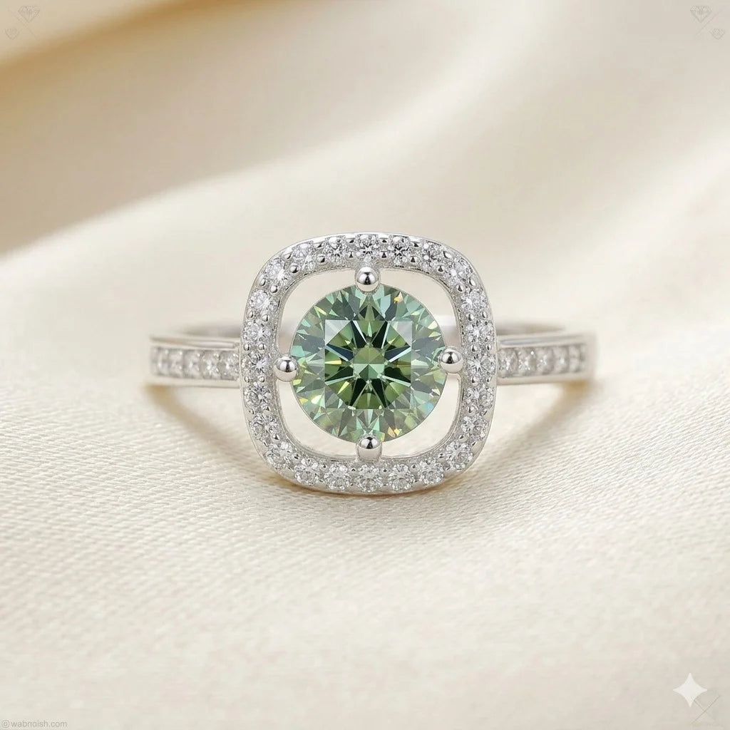 Green Moissanite Diamond Ring for Women – D-Color | Pure Silver 925 | Code: MDG-01