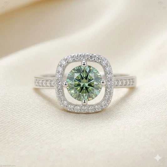 Green Moissanite Diamond Ring for Women – D-Color | Pure Silver 925 | Code: MDG-01