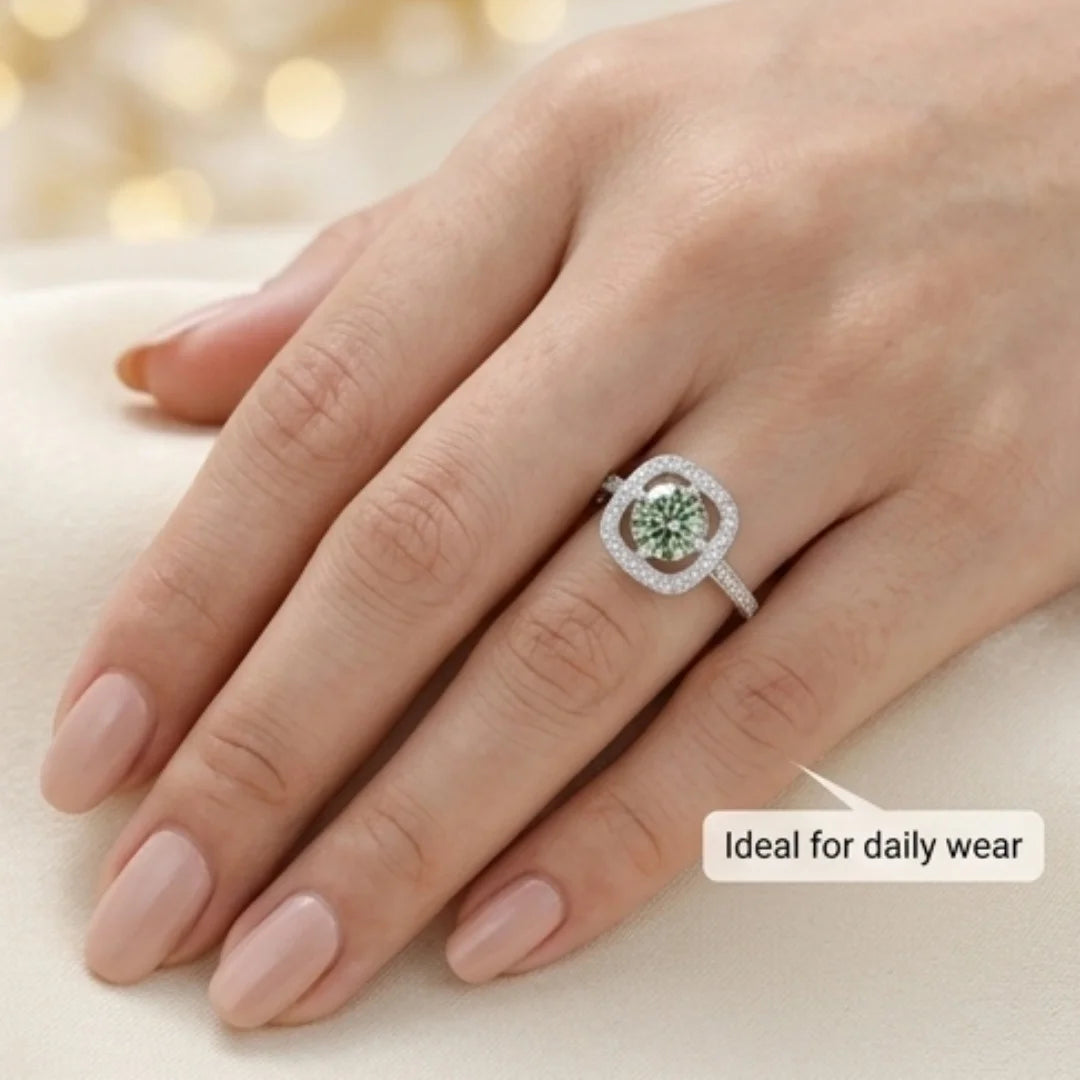 Green Moissanite Diamond Ring for Women – D-Color | Pure Silver 925 | Code: MDG-01