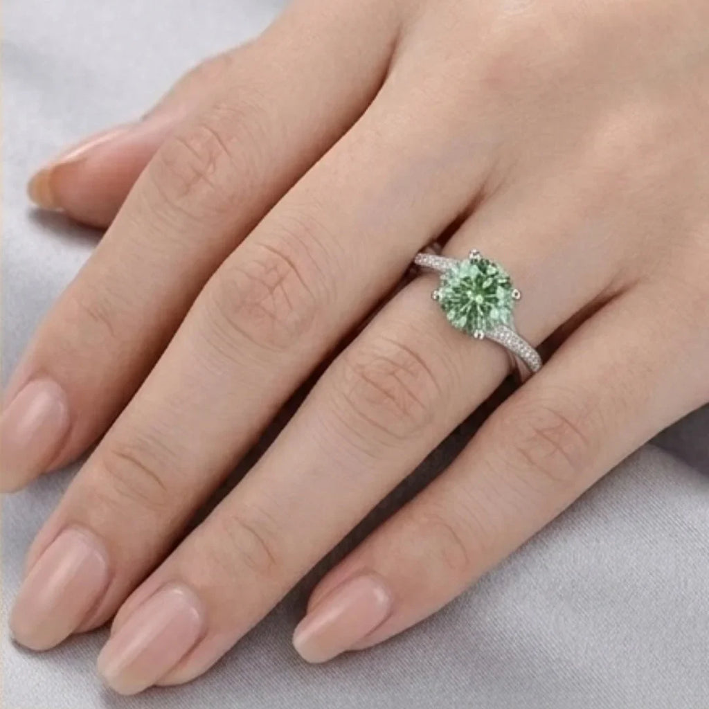 Green Moissanite Diamond Ring for Women – D-Color | Pure Silver 925 | Code: MDG-02