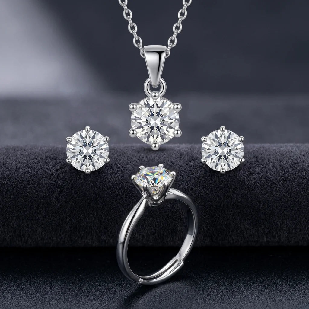 Moissanite Jewelry Set | Ring + Pendant + Earring | CODE: MS-12